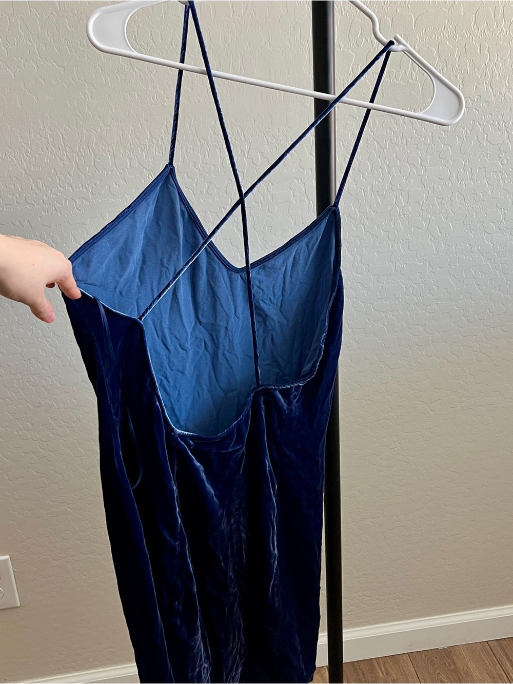 Reformation Crushed Velvet Blue Mini Slip Dress - Picture 8 of 9